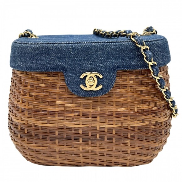 CHANEL Handbags - Chanel Women's Straw Bag, Chain Shoulder Crossbody Coco Mark, Turnlock, CHANE...